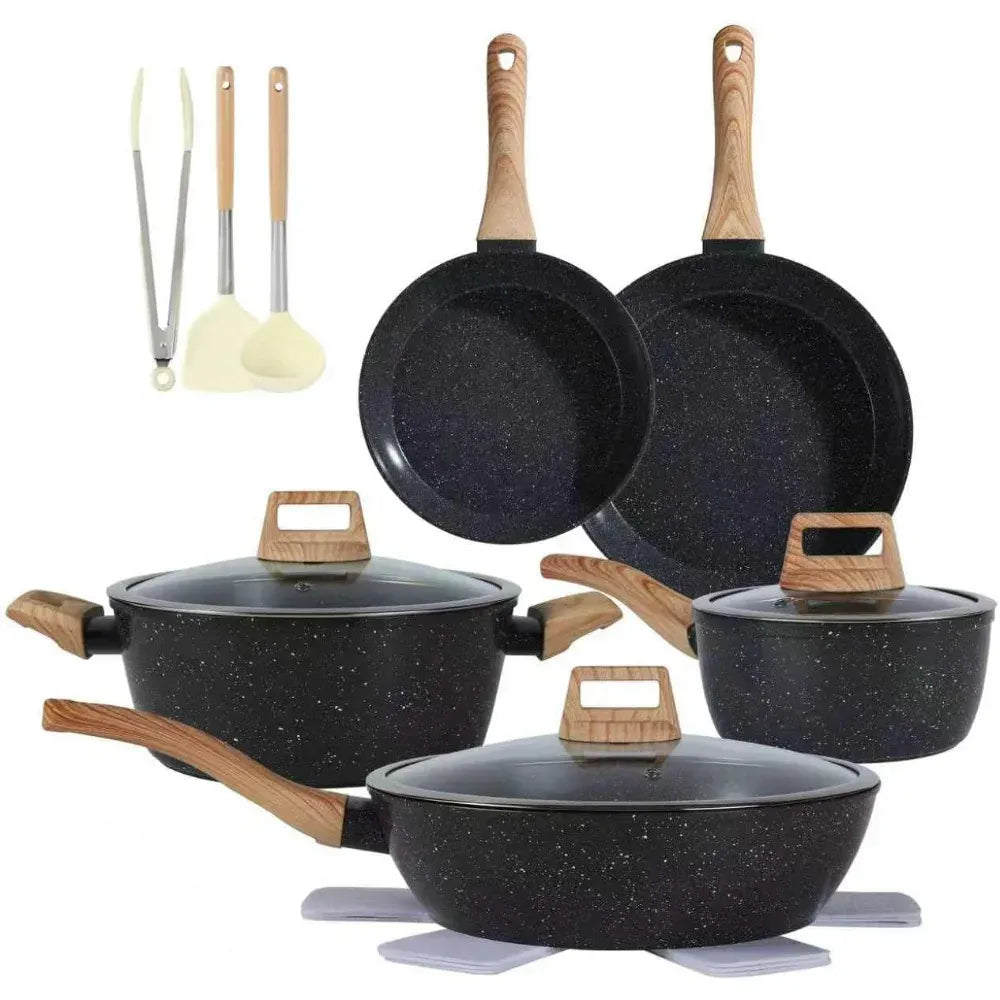 Essentialshouses CN US Shipping Ceramic Cookware Sets Non Stick 15 PCS Pots and Pans Set Kitchenware