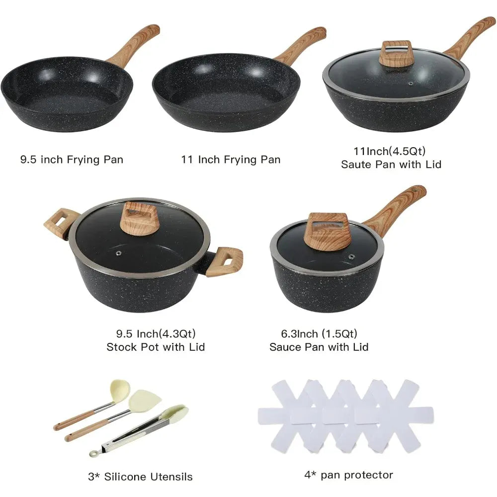 Essentialshouses CN US Shipping Ceramic Cookware Sets Non Stick 15 PCS Pots and Pans Set Kitchenware