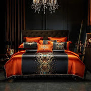 Essentialshouses Color 2 / Fitted Bed Sheet / Queen 200X220cm 8Pcs Luxury Black Red Silk Satin Bedding Set