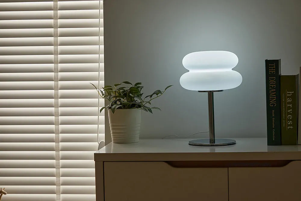 Essentialshouses Cream table lamp plastic lampshade bedroom bedside decorative lamp USB plug tri color dimming living room study atmosphere light