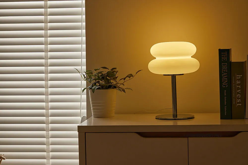 Essentialshouses Cream table lamp plastic lampshade bedroom bedside decorative lamp USB plug tri color dimming living room study atmosphere light