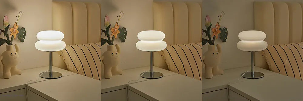Essentialshouses Cream table lamp plastic lampshade bedroom bedside decorative lamp USB plug tri color dimming living room study atmosphere light