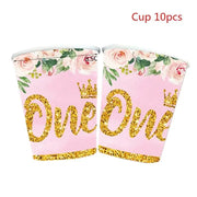 Essentialshouses cup 10pcs Pink Flower Crown Disposable Tableware