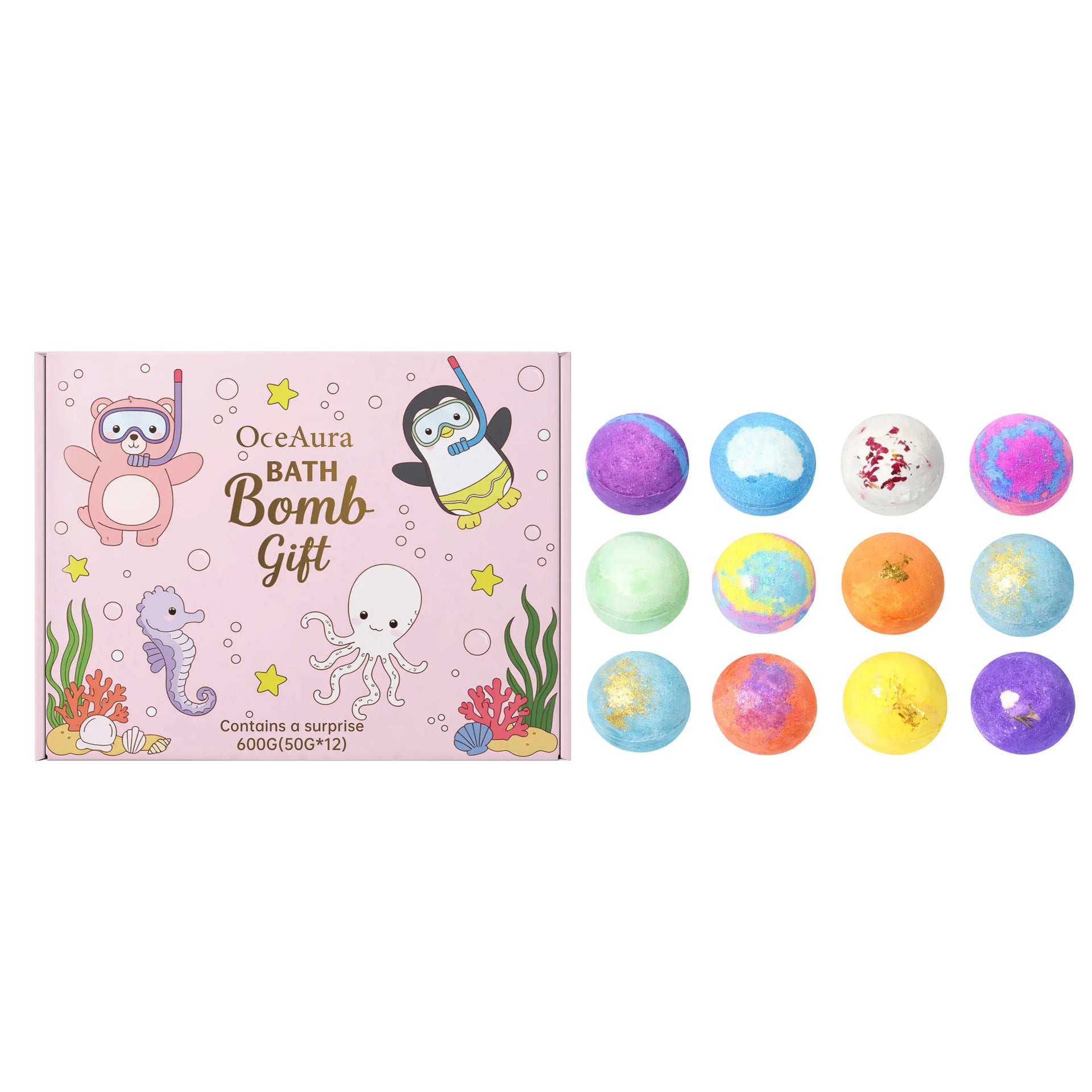Essentialshouses d 12pcs Bath Bombs Set with Surprise Toys Inside Natural Organic Bubble Bath Fizzies Balls Gift for Holiday Gift Set