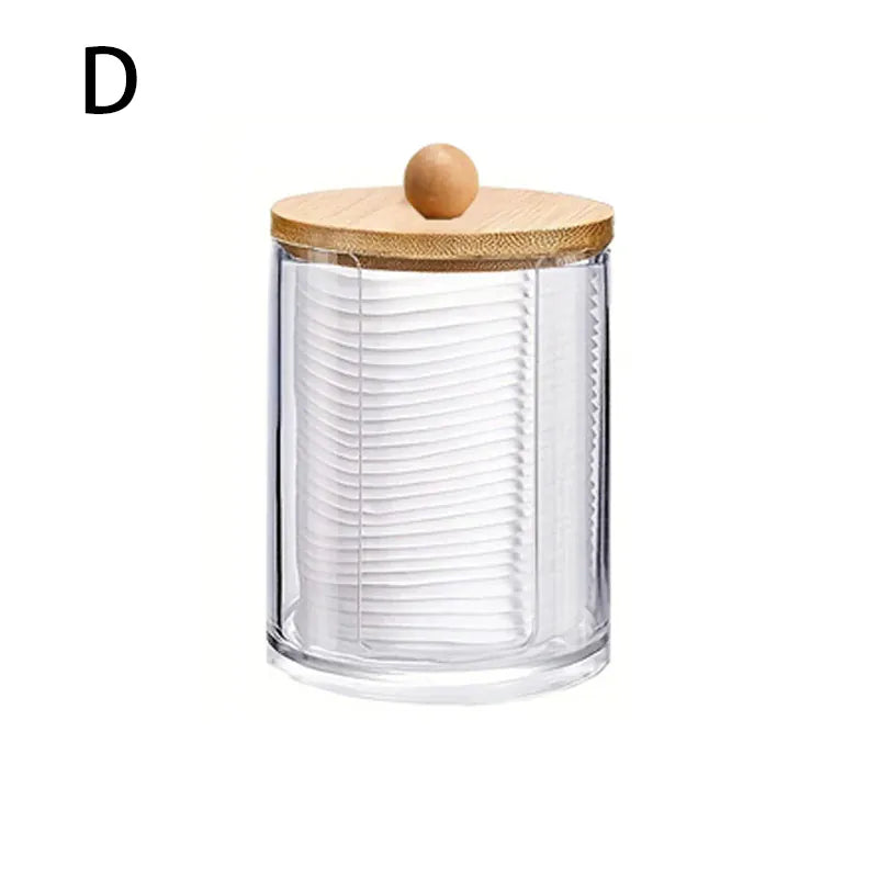 Essentialshouses D Acrylic Storage Box with Lid Qtip Holder Dispenser Clear Plastic Jar Makeup Organizer Bathroom Canister Storage Organization