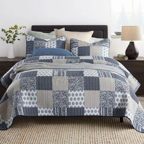 Essentialshouses Dark Grey / Queen 230x250cm set Plaid Cotton Quilt Set
