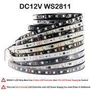 Essentialshouses DC12V WS2811 / Black PCB / 1m 60 IP30 WS2812B WS2815 WS2813 Individually Addressable RGBIC LED Strip WS2811 WS2812 30/60/144Pixels/Leds/m Smart Tape Light DC5V/12V