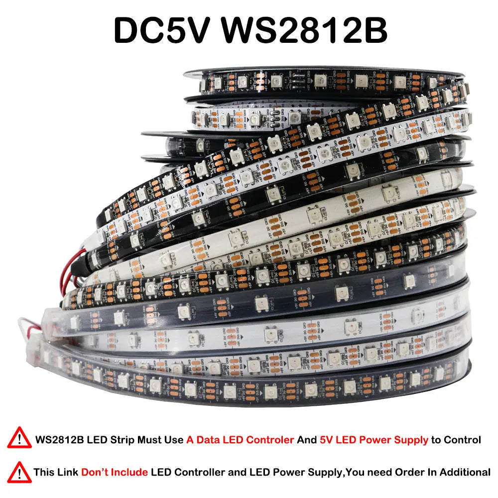 Essentialshouses DC5V WS2812B / White PCB / 2m 60 IP30 WS2812B WS2815 WS2813 Individually Addressable RGBIC LED Strip WS2811 WS2812 30/60/144Pixels/Leds/m Smart Tape Light DC5V/12V