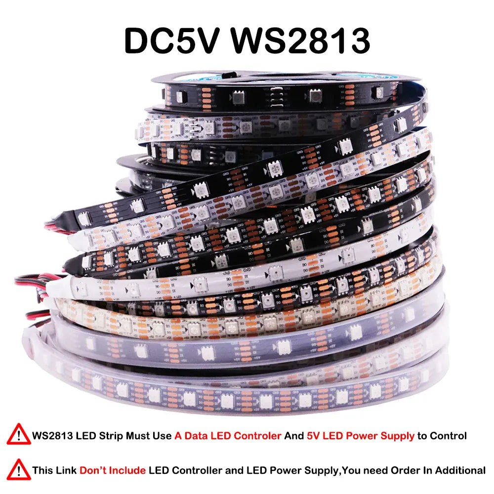 Essentialshouses DC5V WS2813 / Black PCB / 5m 60 IP30 WS2812B WS2815 WS2813 Individually Addressable RGBIC LED Strip WS2811 WS2812 30/60/144Pixels/Leds/m Smart Tape Light DC5V/12V