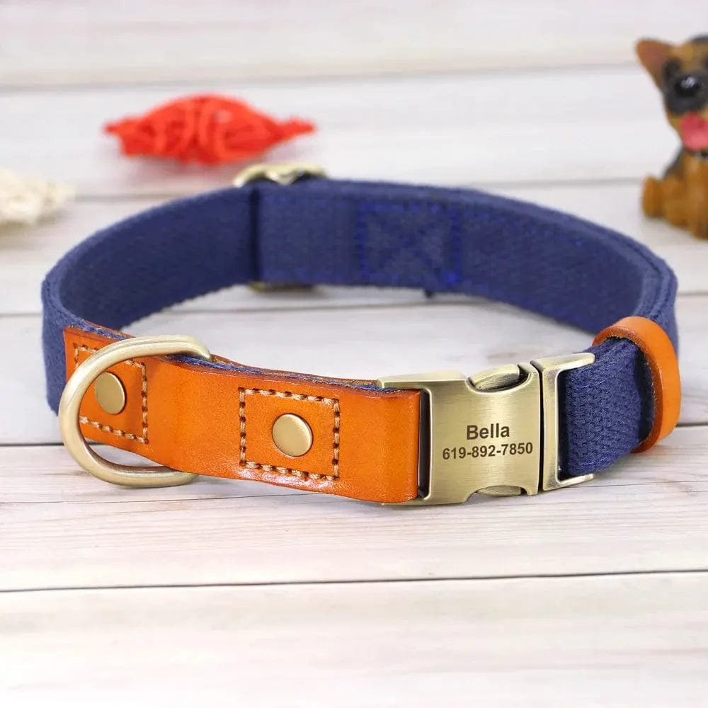 Essentialshouses deep blue / M Dog Leather Customized ID Collar