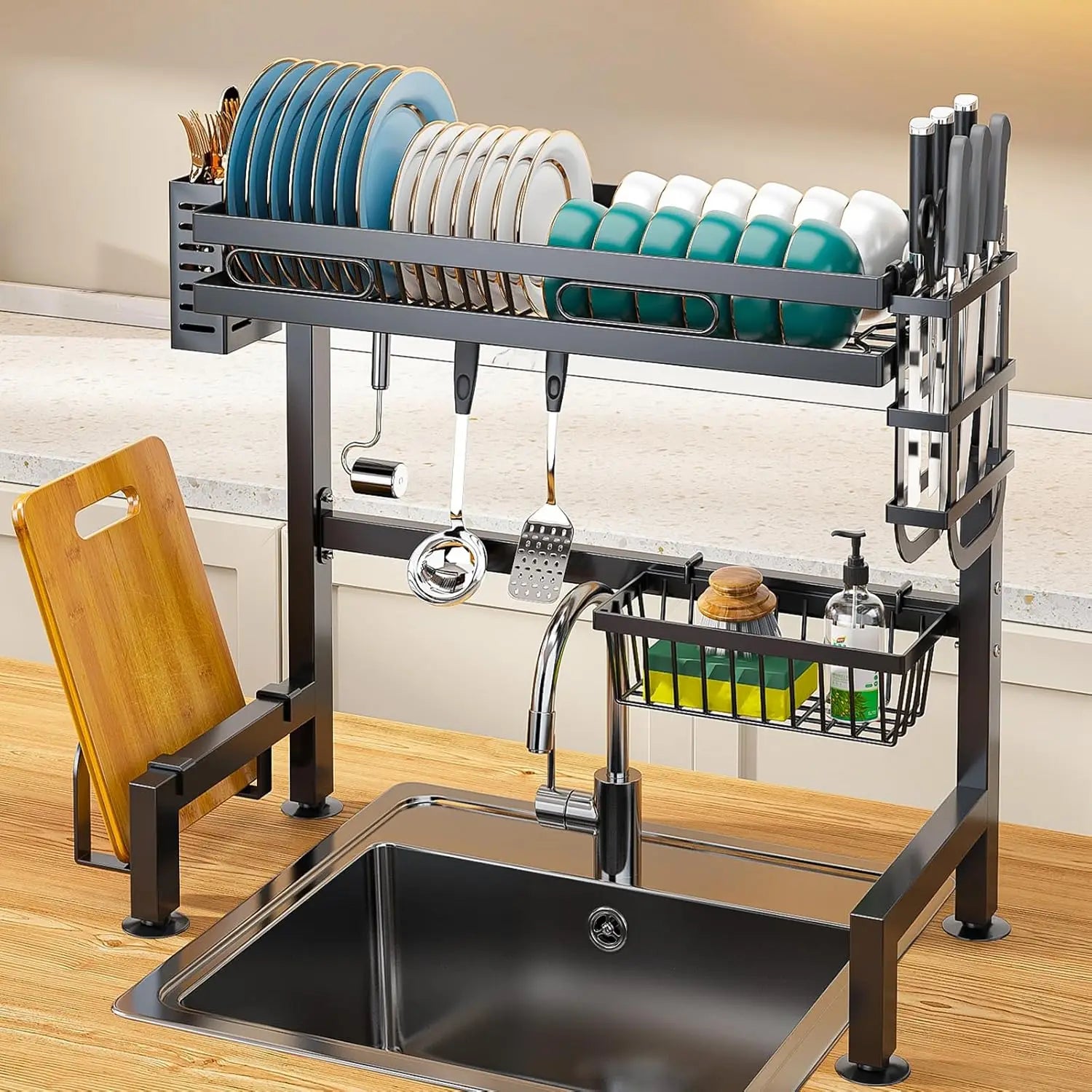 Essentialshouses Dish Rack Over Sink Kitchen Above Sink Shelf Dish Drying Rack Large Capacity 55CM, Single Layer/Double Layer