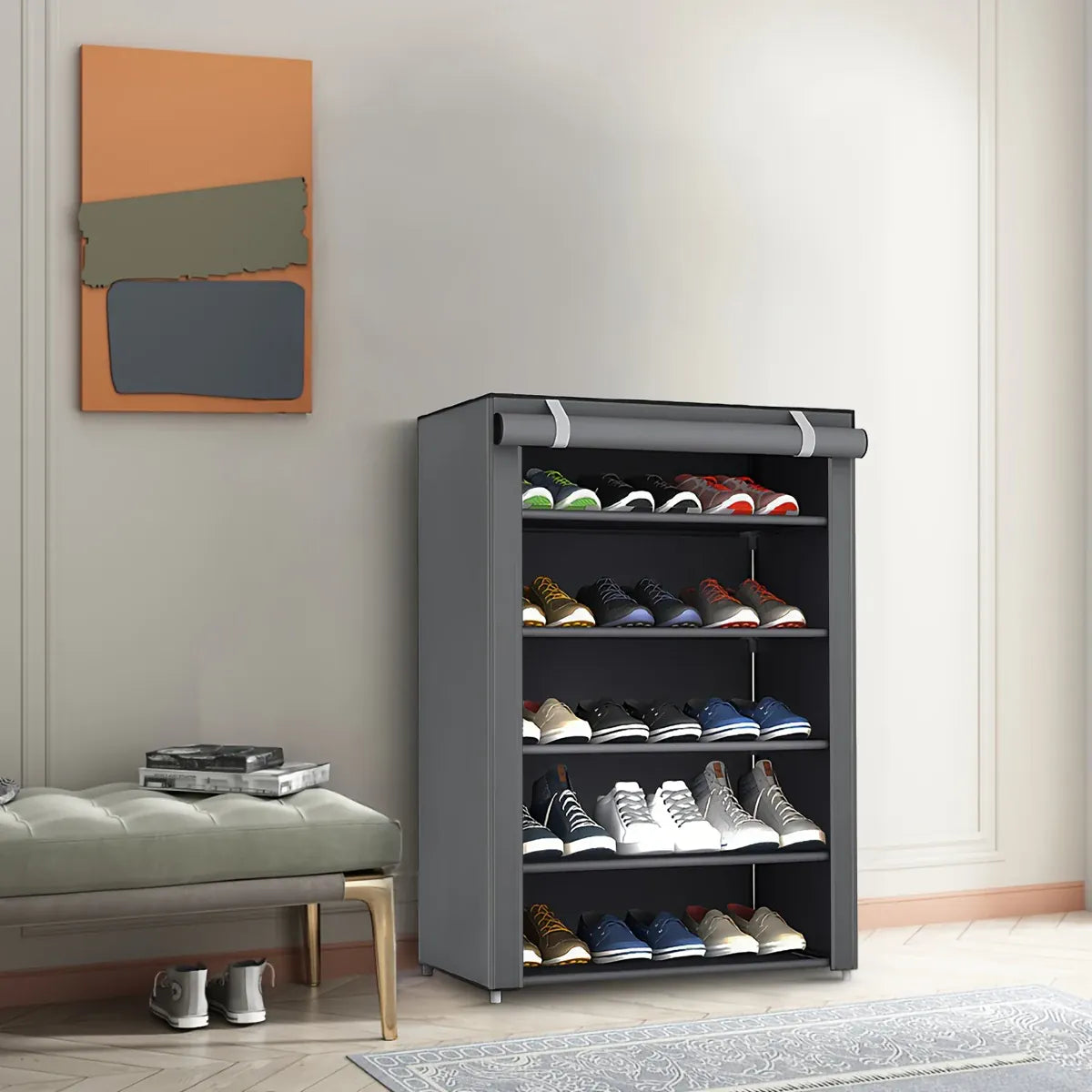Essentials House 6, 8, and 10-Tier Multi-Color Dust-Proof Shoe Racks with Dust-Proof Rolling Shutter Doors, Easy to Assemble