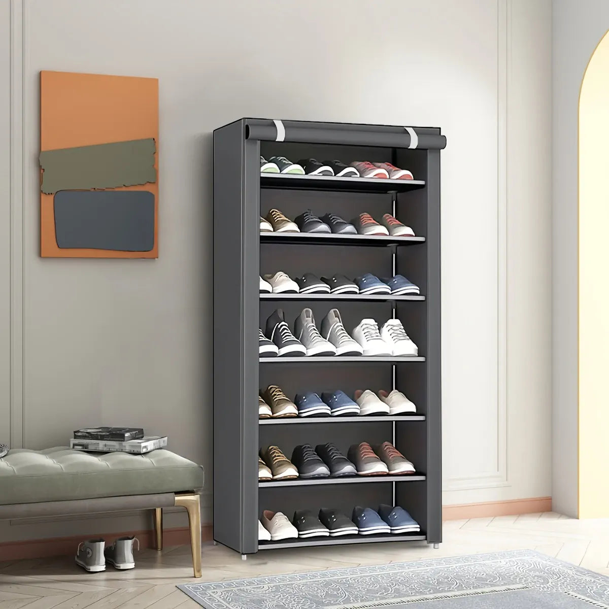 Essentials House 6, 8, and 10-Tier Multi-Color Dust-Proof Shoe Racks with Dust-Proof Rolling Shutter Doors, Easy to Assemble