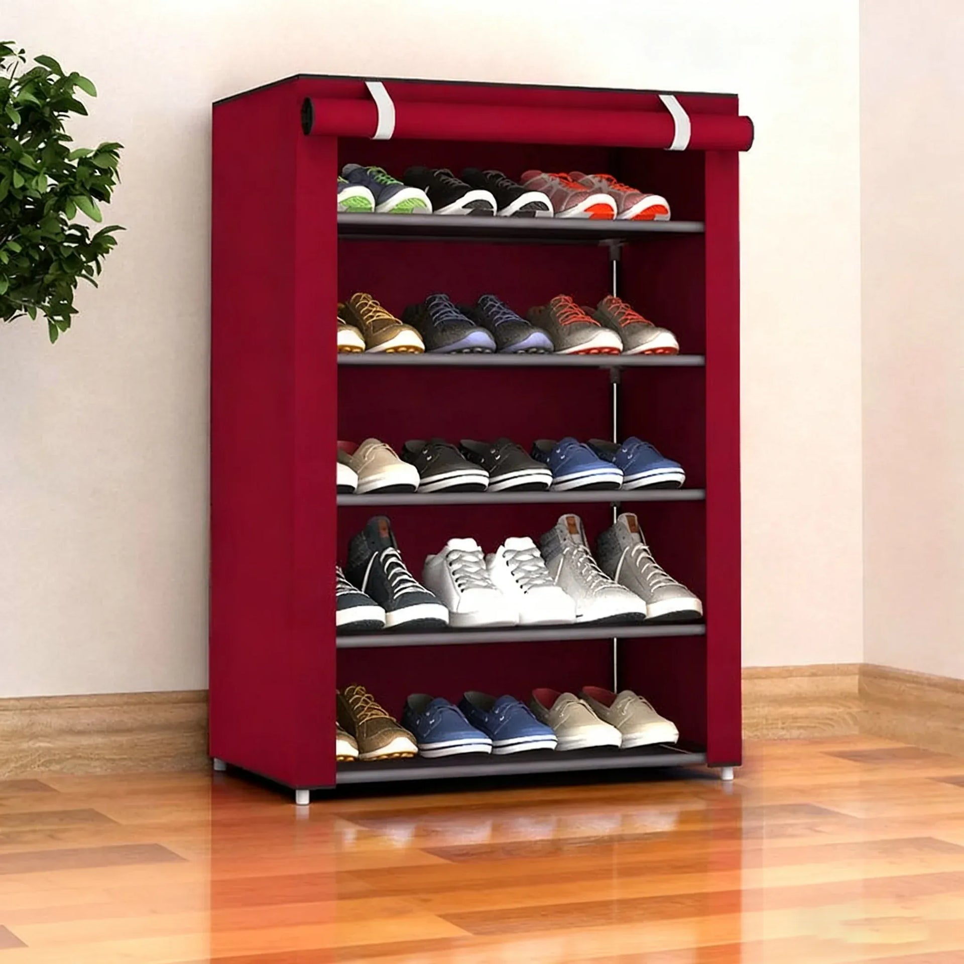 Essentials House 6, 8, and 10-Tier Multi-Color Dust-Proof Shoe Racks with Dust-Proof Rolling Shutter Doors, Easy to Assemble