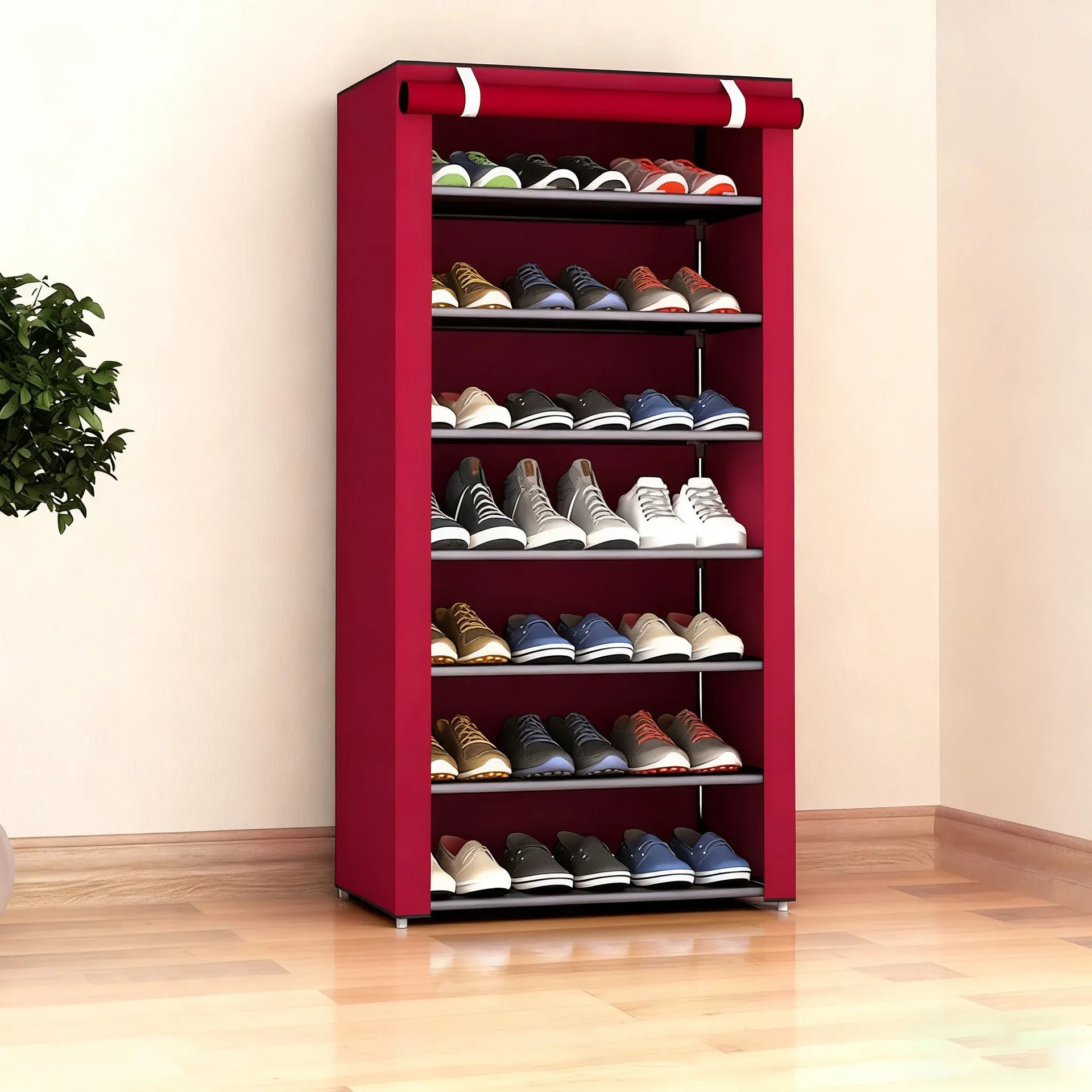 Essentials House 6, 8, and 10-Tier Multi-Color Dust-Proof Shoe Racks with Dust-Proof Rolling Shutter Doors, Easy to Assemble