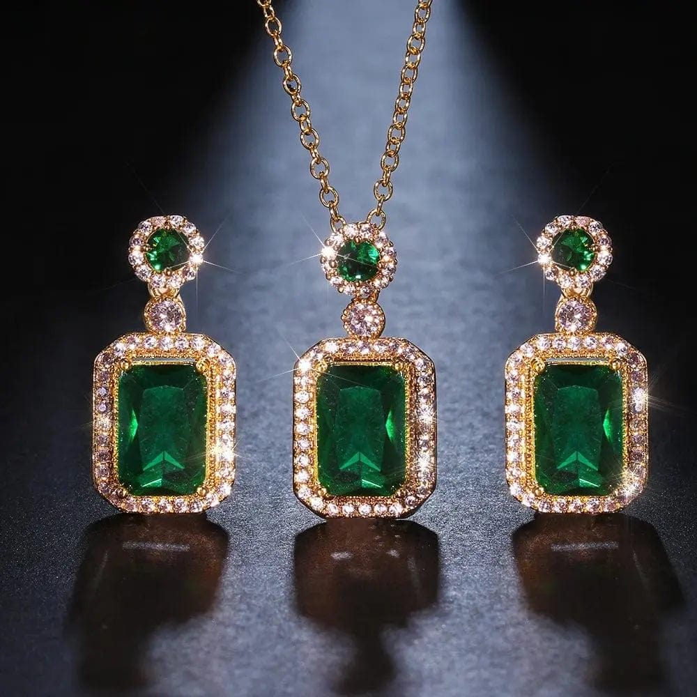 Essentialshouses Emerald 18k Gold Plated Jewelry Sets