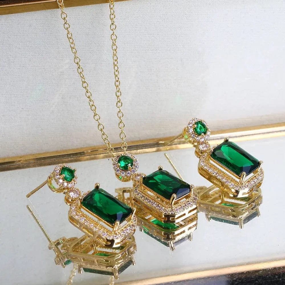 Essentialshouses Emerald 18k Gold Plated Jewelry Sets