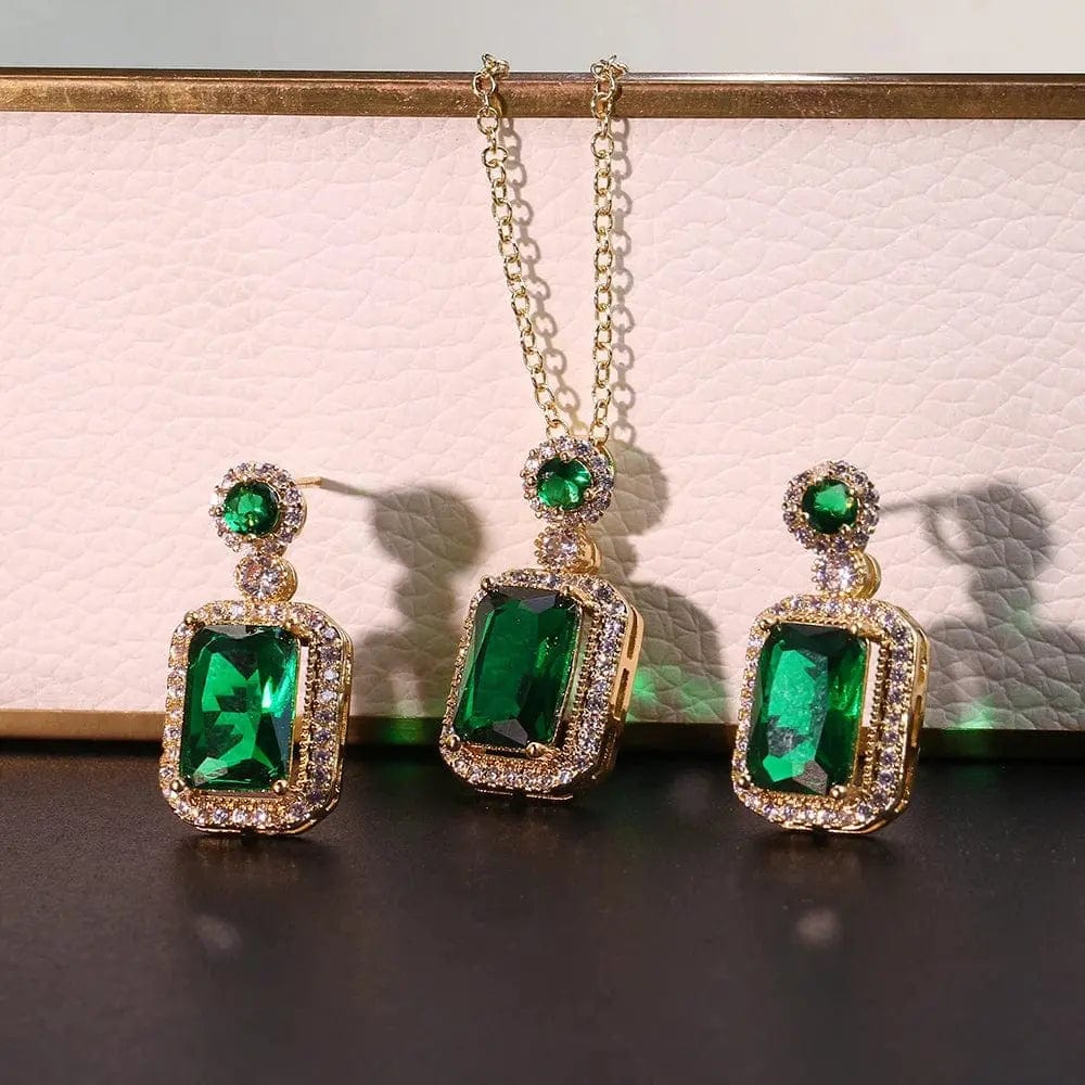 Essentialshouses Emerald 18k Gold Plated Jewelry Sets