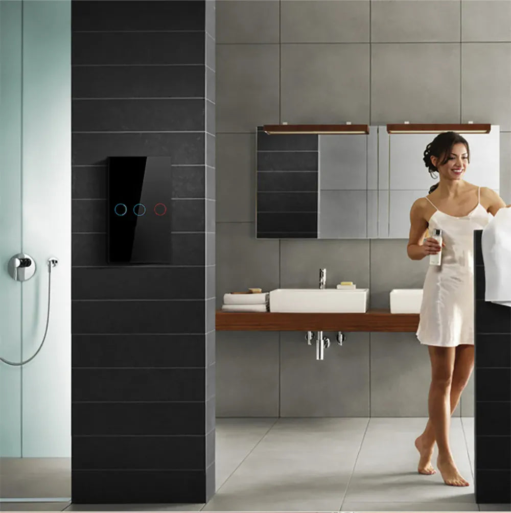 Essentialshouses European AC100-240V Tempered Black White Crystal Glass Touch Switch Panel Wall Light Sensor Button 1/2/3 Gang 10A Interrupt