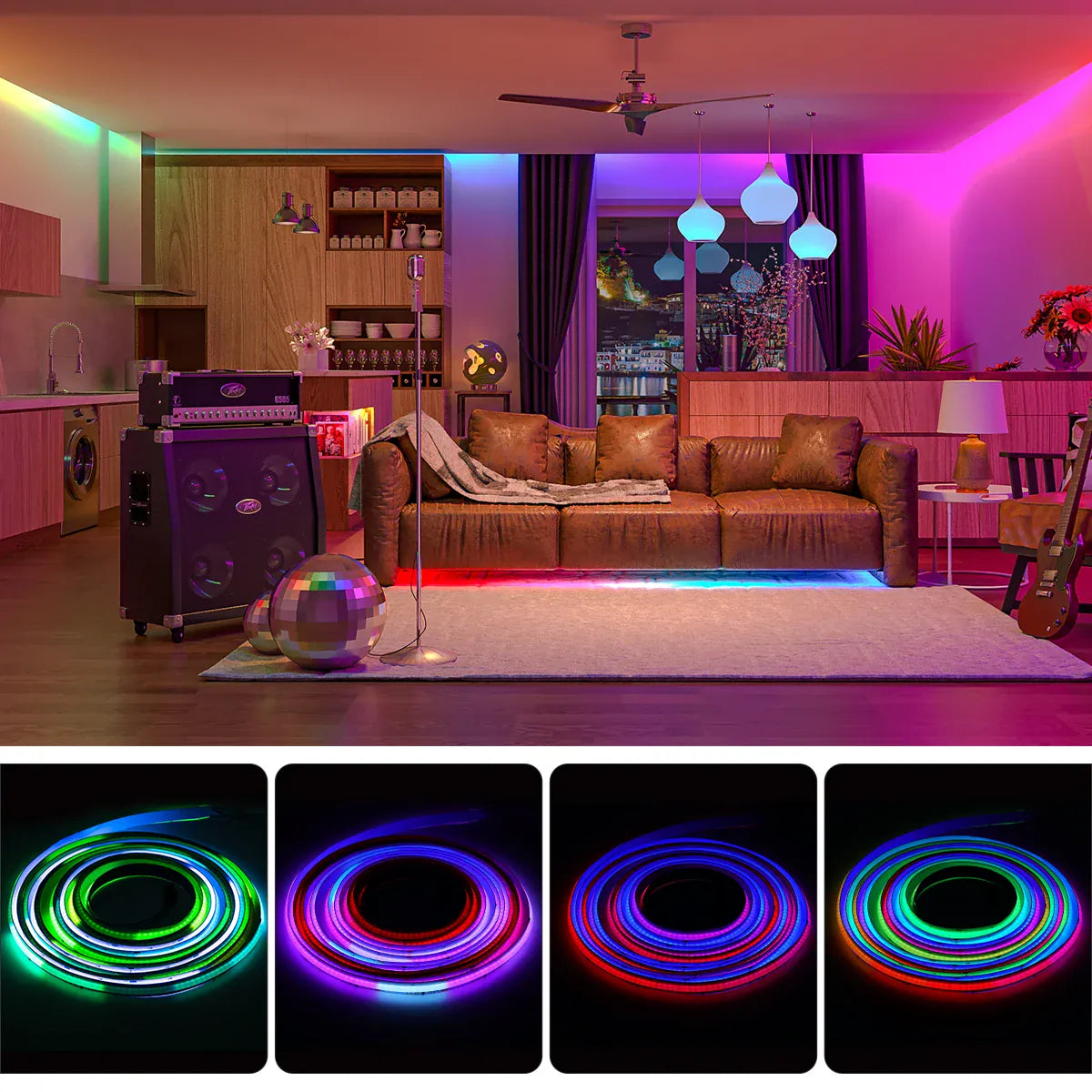 Essentialshouses FCOB RGB IC LED Light Strip WS2811 Addressable 630 720 LEDs Dream Color 12mm 12V 24V Flexible WS2812B FOB COB Led Lights RA90