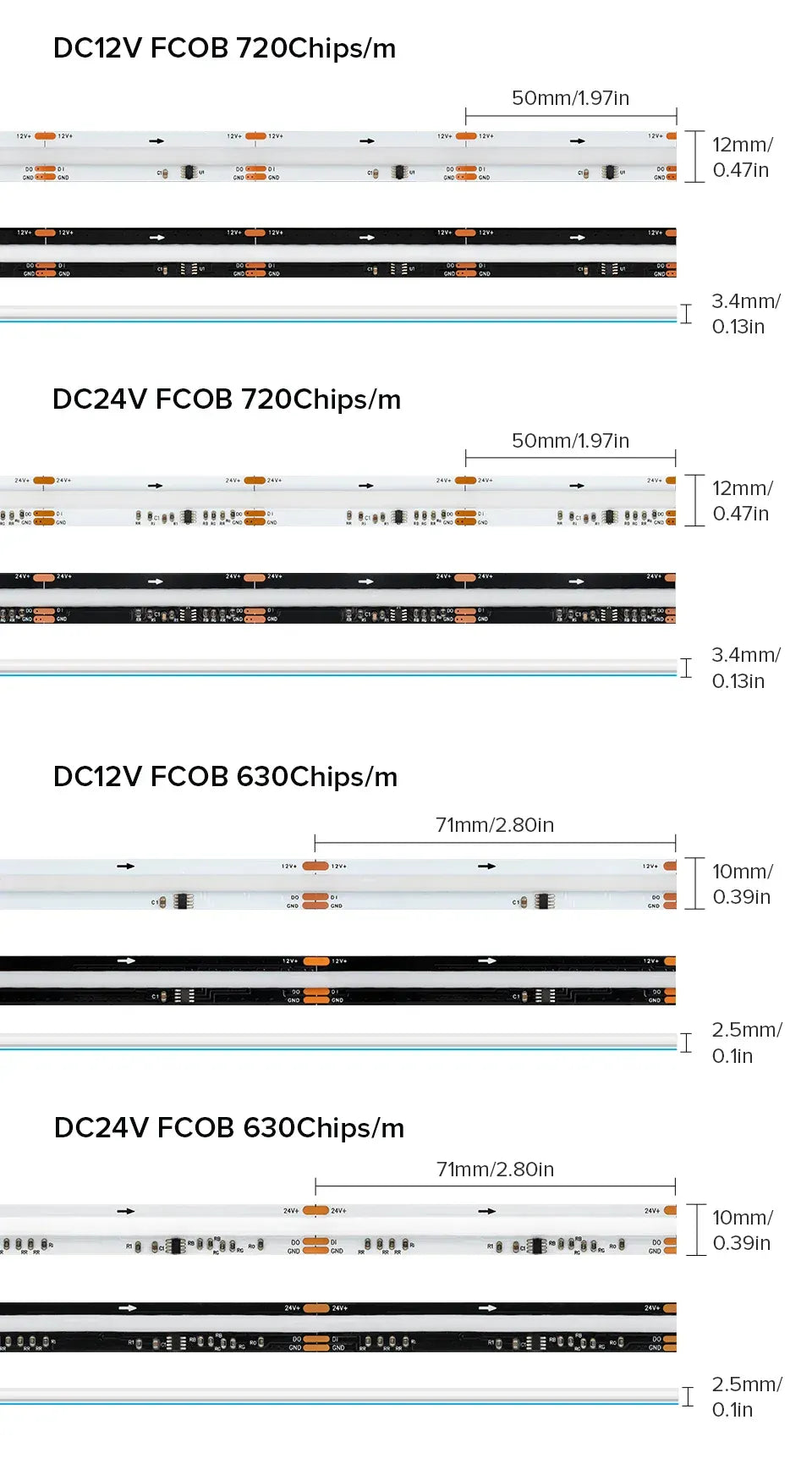 Essentialshouses FCOB RGB IC LED Light Strip WS2811 Addressable 630 720 LEDs Dream Color 12mm 12V 24V Flexible WS2812B FOB COB Led Lights RA90