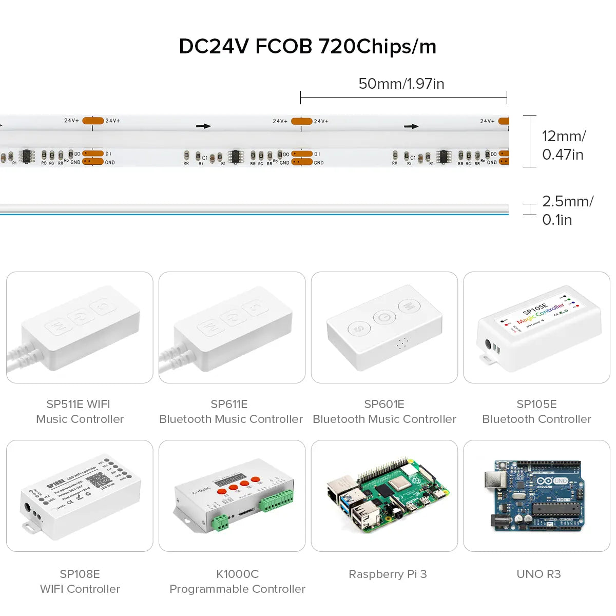 Essentialshouses FCOB RGB IC LED Light Strip WS2811 Addressable 630 720 LEDs Dream Color 12mm 12V 24V Flexible WS2812B FOB COB Led Lights RA90