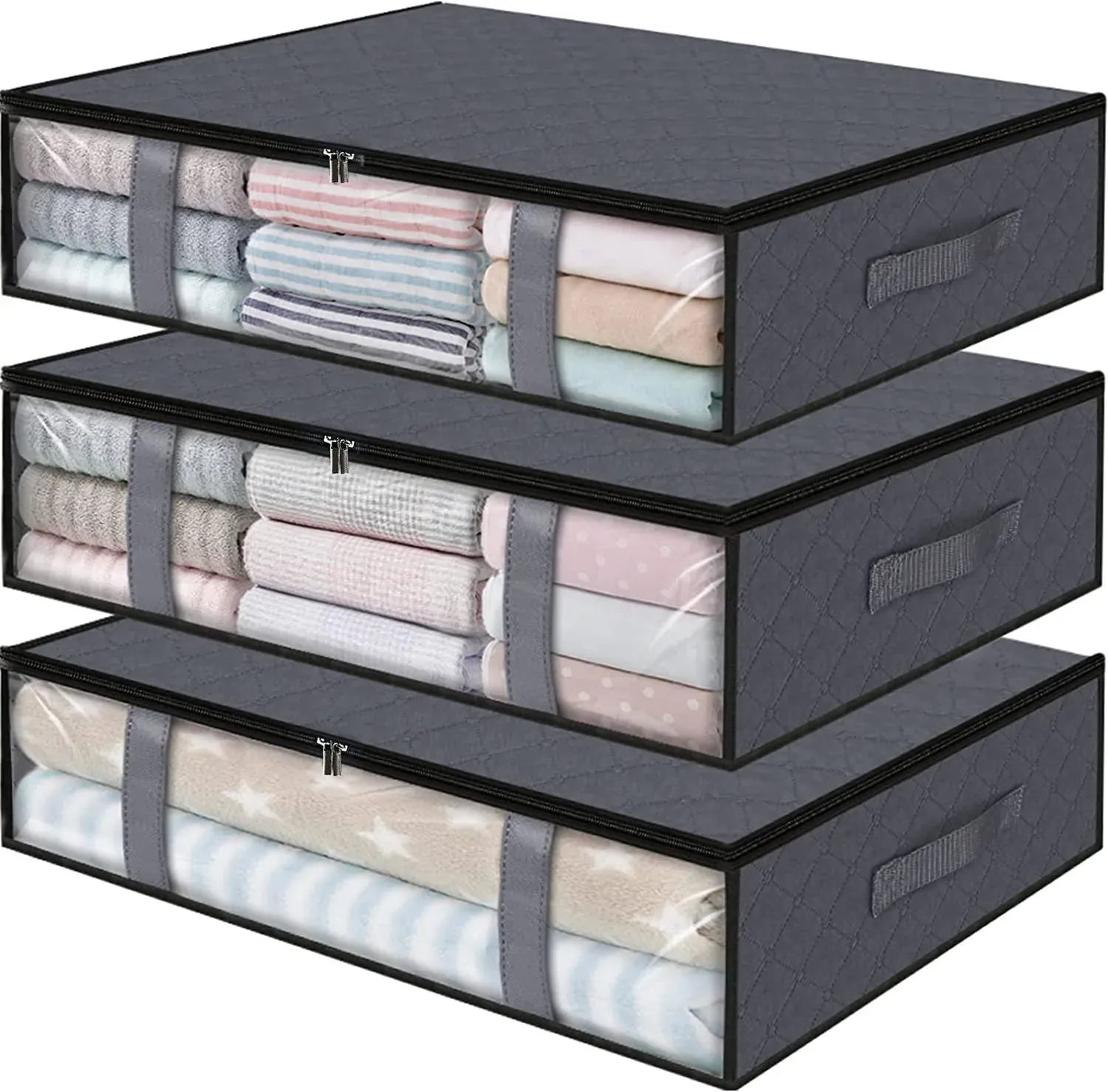 Essentialshouses Foldable Under Bed Storage Containers with Clear Window Underbed Toy Organizers and Clothing Storage Bags Closet Storage Bins