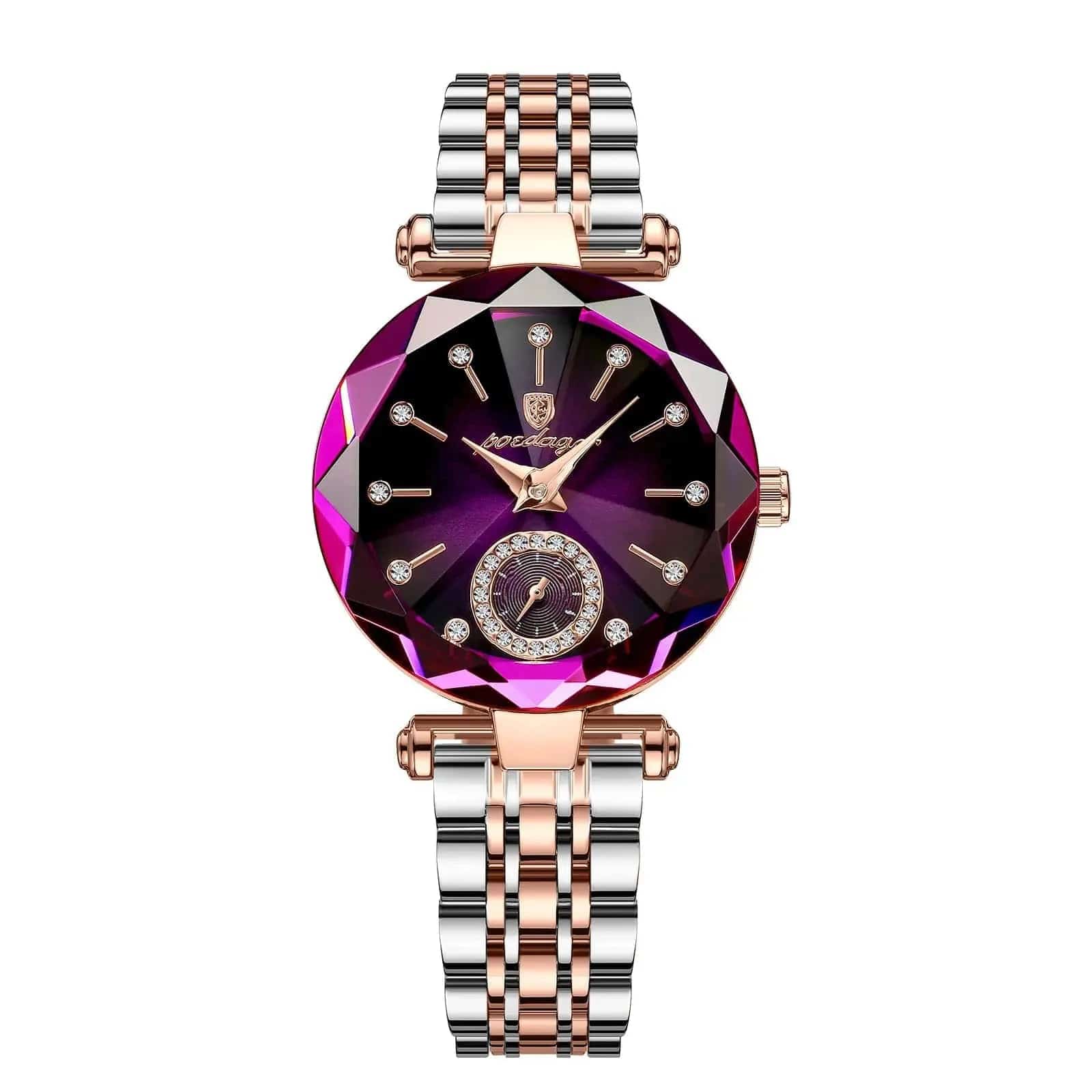 Essentialshouses Gold Purple S Waterproof Luxury Woman Wristwatch