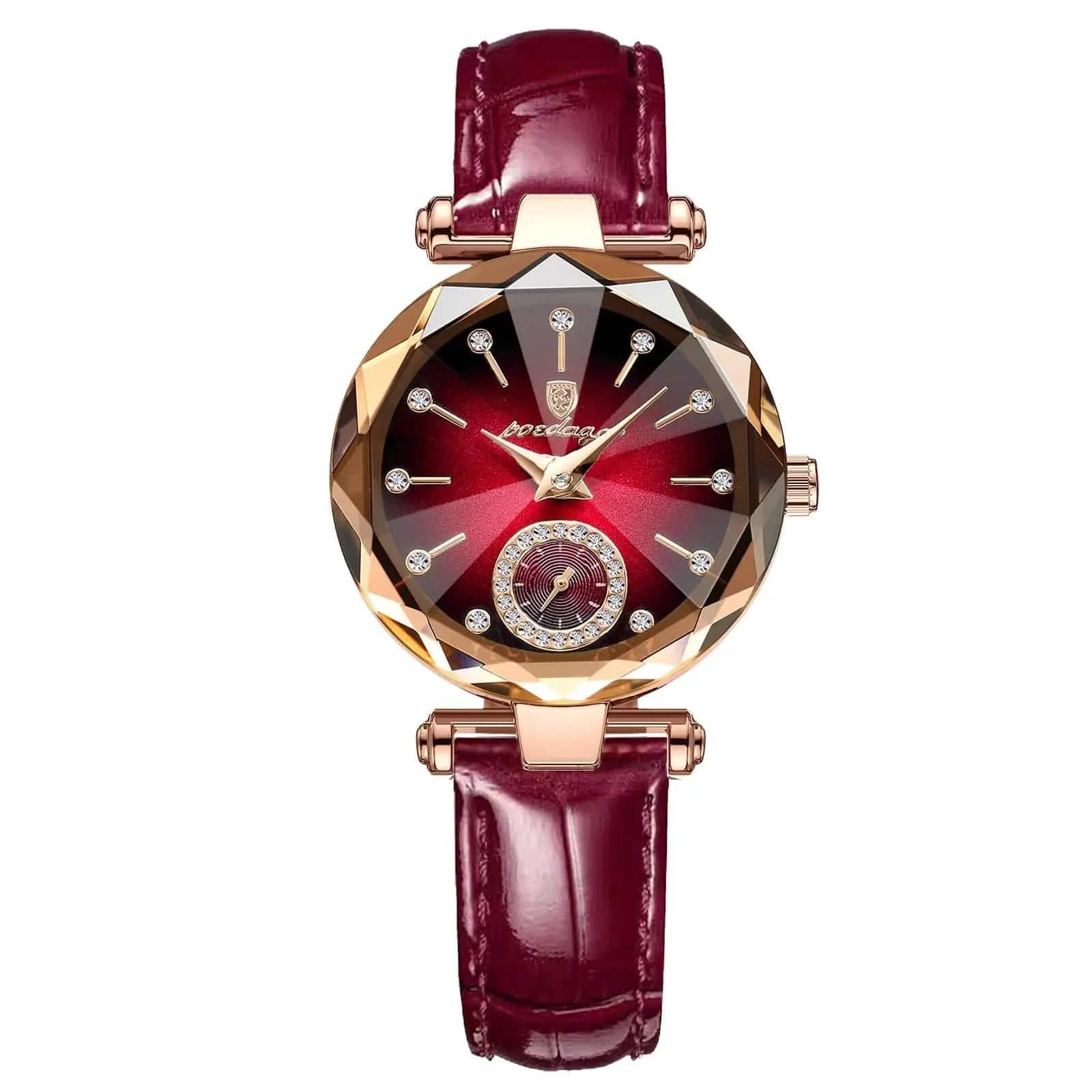 Essentialshouses Gold Red L Waterproof Luxury Woman Wristwatch