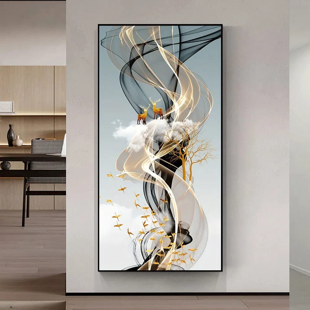 Essentialshouses 🦌Golden Deer Tree Nordic Canvas Art – Elegant Wall Décor