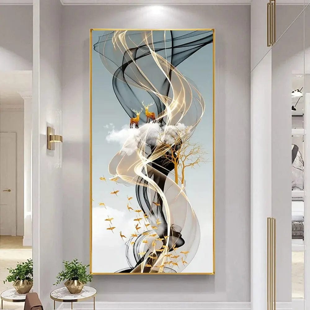 Essentialshouses 🦌Golden Deer Tree Nordic Canvas Art – Elegant Wall Décor