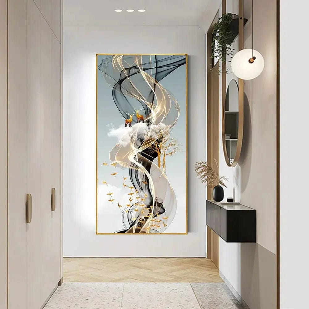 Essentialshouses 🦌Golden Deer Tree Nordic Canvas Art – Elegant Wall Décor