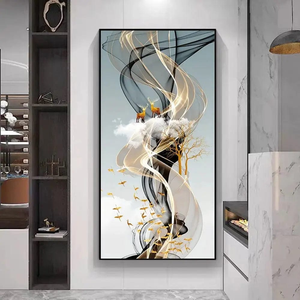 Essentialshouses 🦌Golden Deer Tree Nordic Canvas Art – Elegant Wall Décor
