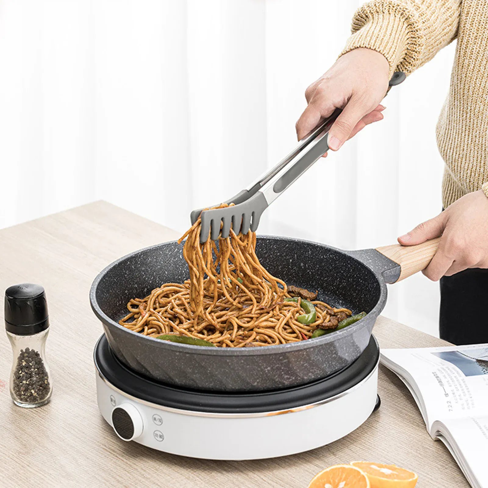 Essentialshouses GRAY / China Mainland Household Spaghetti Tongs Silicone Noodle Pasta Food Clip Pasta Scoop Colander Egg White Separator Drain Spoon Kitchen Accessori