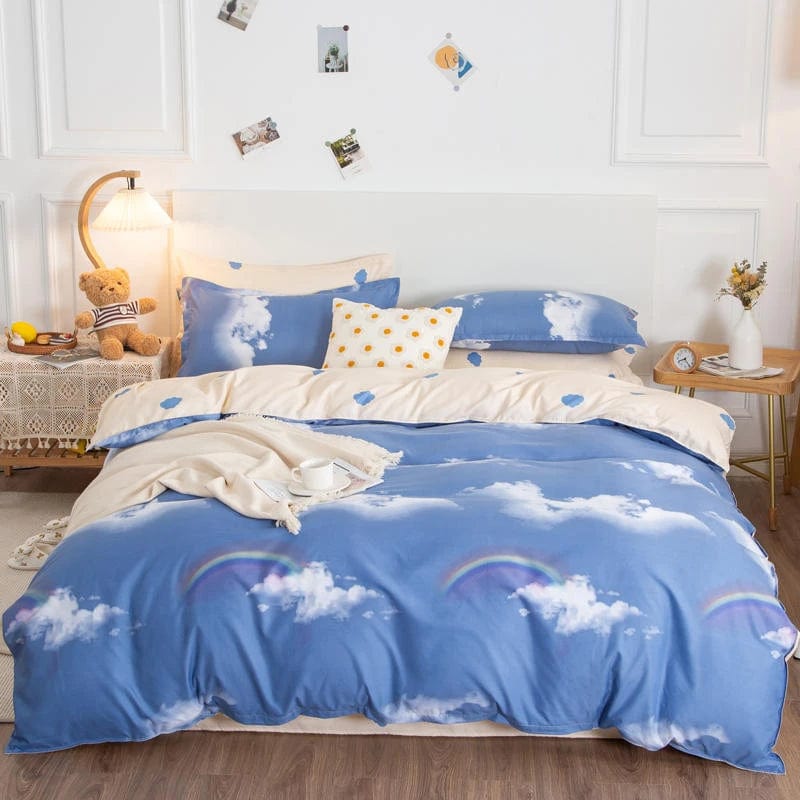 Essentialshouses Gray Pink Bear Pattern Duvet Cover