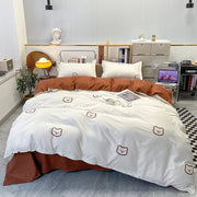 Essentialshouses Gray Pink Bear Pattern Duvet Cover