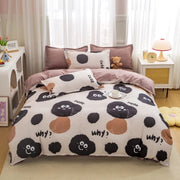 Essentialshouses Gray Pink Bear Pattern Duvet Cover