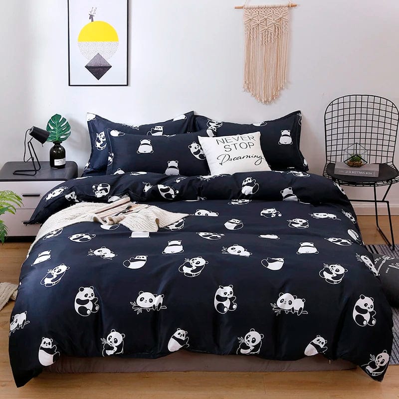 Essentialshouses Gray Pink Bear Pattern Duvet Cover