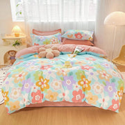 Essentialshouses Gray Pink Bear Pattern Duvet Cover