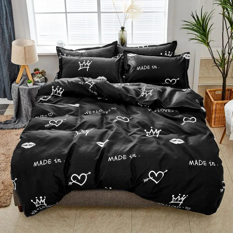 Essentialshouses Gray Pink Bear Pattern Duvet Cover