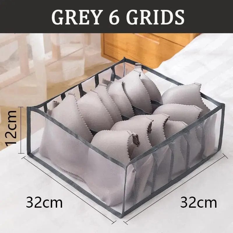 Essentialshouses Gray6grids32X32X12cm 🧺Underwear & Bra Organizer Storage Box – Streamline Your Wardrobe with Elegance