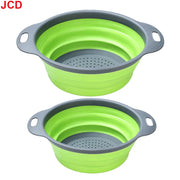 Essentialshouses green   2pcs JCD 1pcs Fruit Vegetable Washing Basket Foldable Strainer Silicone Colander Dish Collapsible Drainer Filter Kitchen Storage Tool