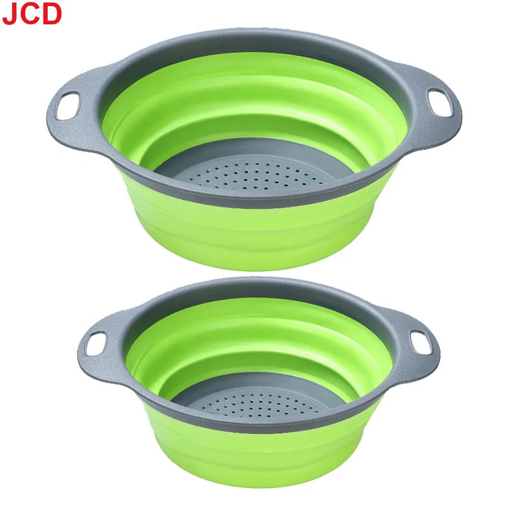 Essentialshouses green   2pcs JCD 1pcs Fruit Vegetable Washing Basket Foldable Strainer Silicone Colander Dish Collapsible Drainer Filter Kitchen Storage Tool