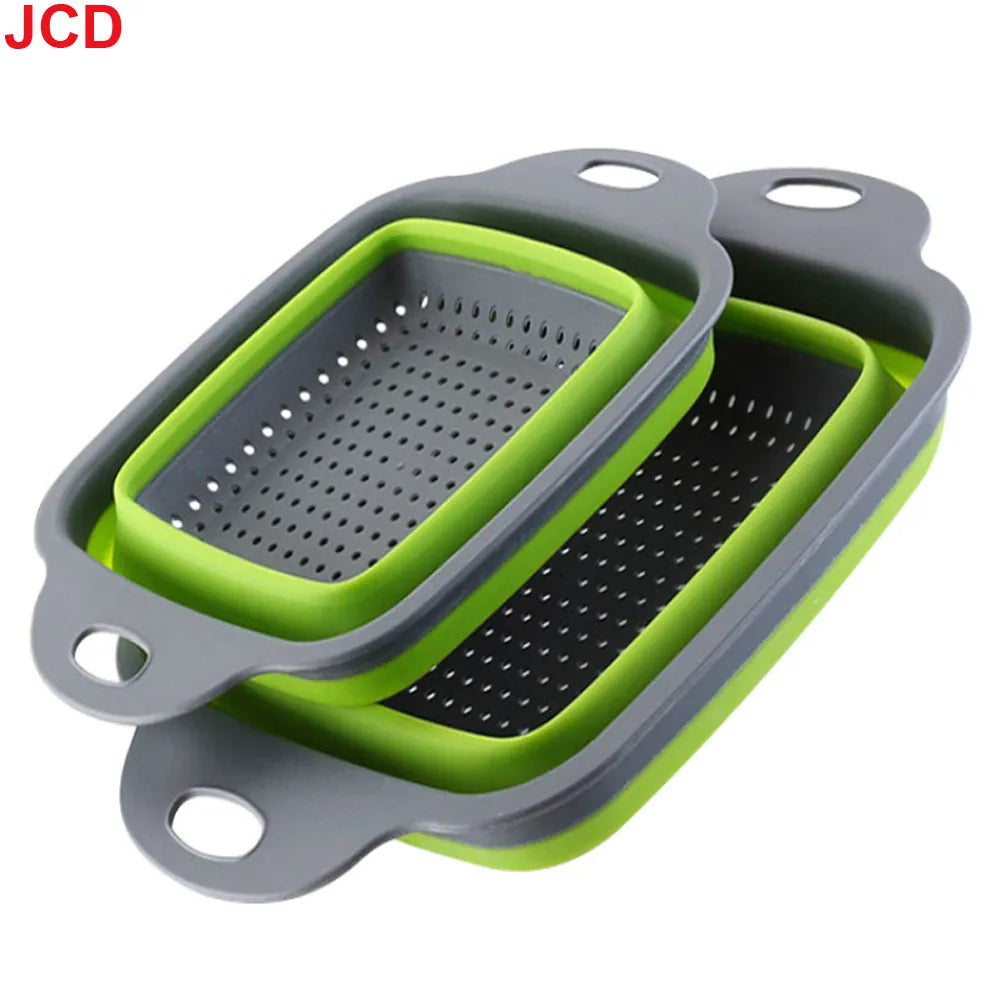 Essentialshouses green  2pcs JCD 1pcs Fruit Vegetable Washing Basket Foldable Strainer Silicone Colander Dish Collapsible Drainer Filter Kitchen Storage Tool
