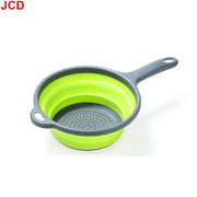 Essentialshouses Green Handle - Small JCD 1pcs Fruit Vegetable Washing Basket Foldable Strainer Silicone Colander Dish Collapsible Drainer Filter Kitchen Storage Tool