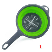 Essentialshouses Green L LMETJMA Silicone Collapsible Colander with Handle Kitchen Folding Strainer Colander for Draining Pasta Vegetable Fruit JT111
