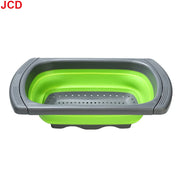 Essentialshouses Green long rod JCD 1pcs Fruit Vegetable Washing Basket Foldable Strainer Silicone Colander Dish Collapsible Drainer Filter Kitchen Storage Tool