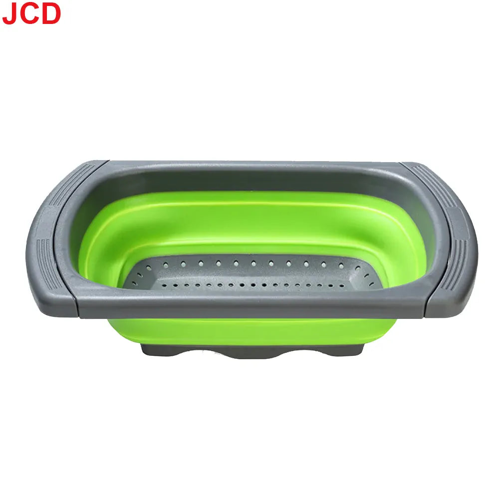Essentialshouses Green long rod JCD 1pcs Fruit Vegetable Washing Basket Foldable Strainer Silicone Colander Dish Collapsible Drainer Filter Kitchen Storage Tool