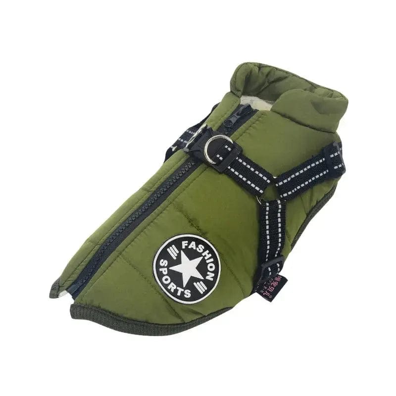 Essentialshouses Green / M Dog Waterproof Warm Harness Jacket