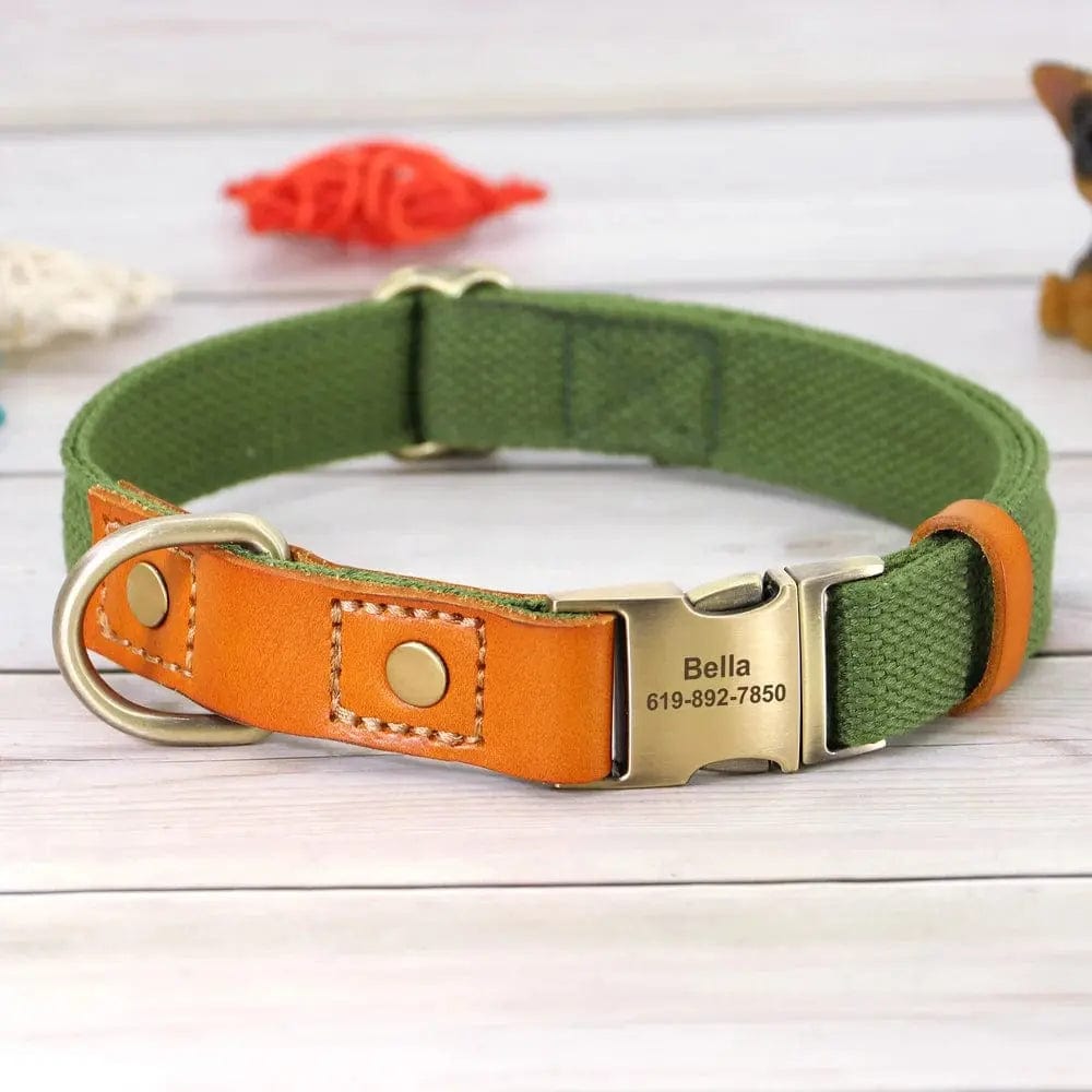 Essentialshouses green / S Dog Leather Customized ID Collar